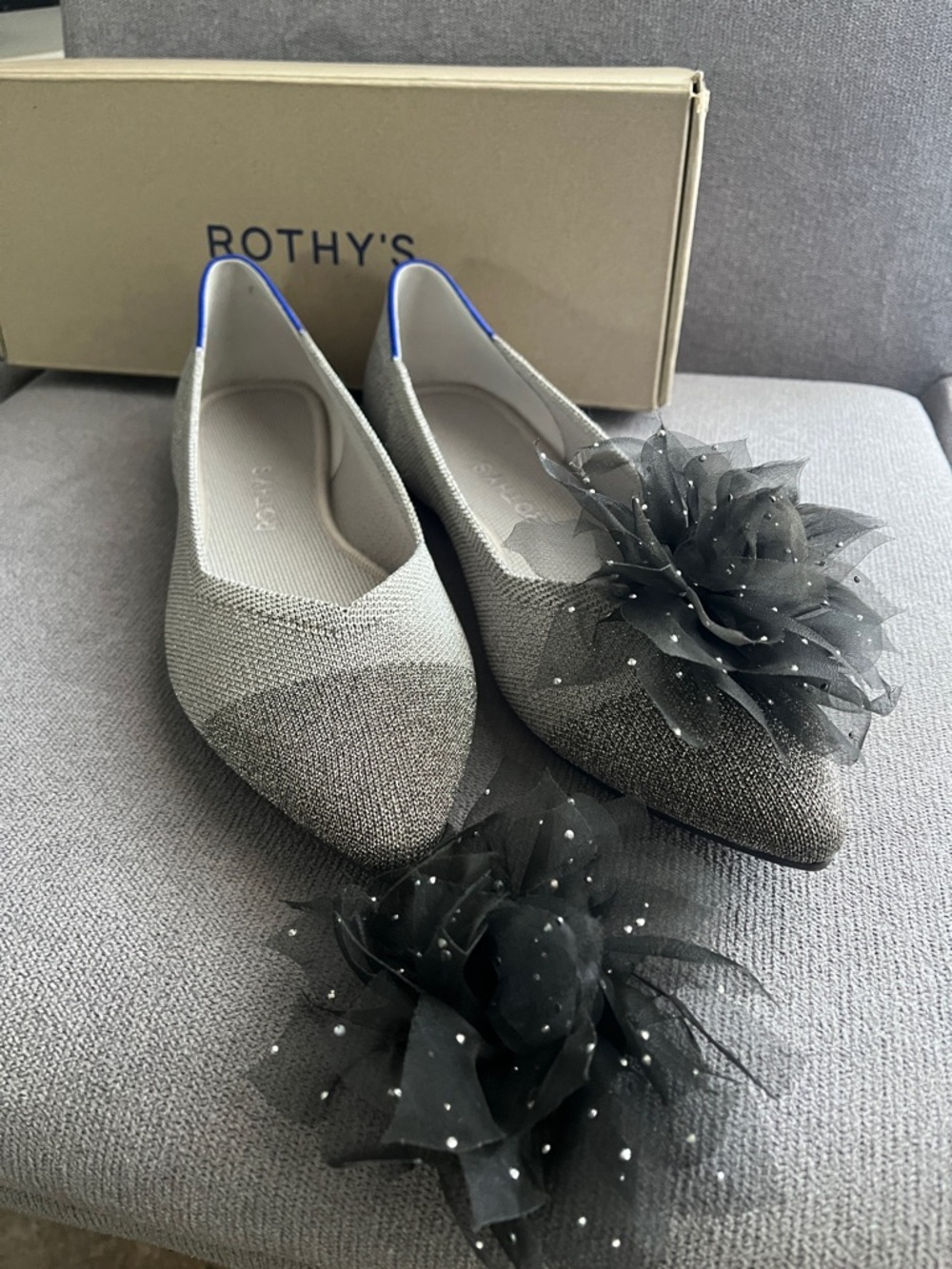 NWT Rothy's Silver Gray metallic  Women's Flats